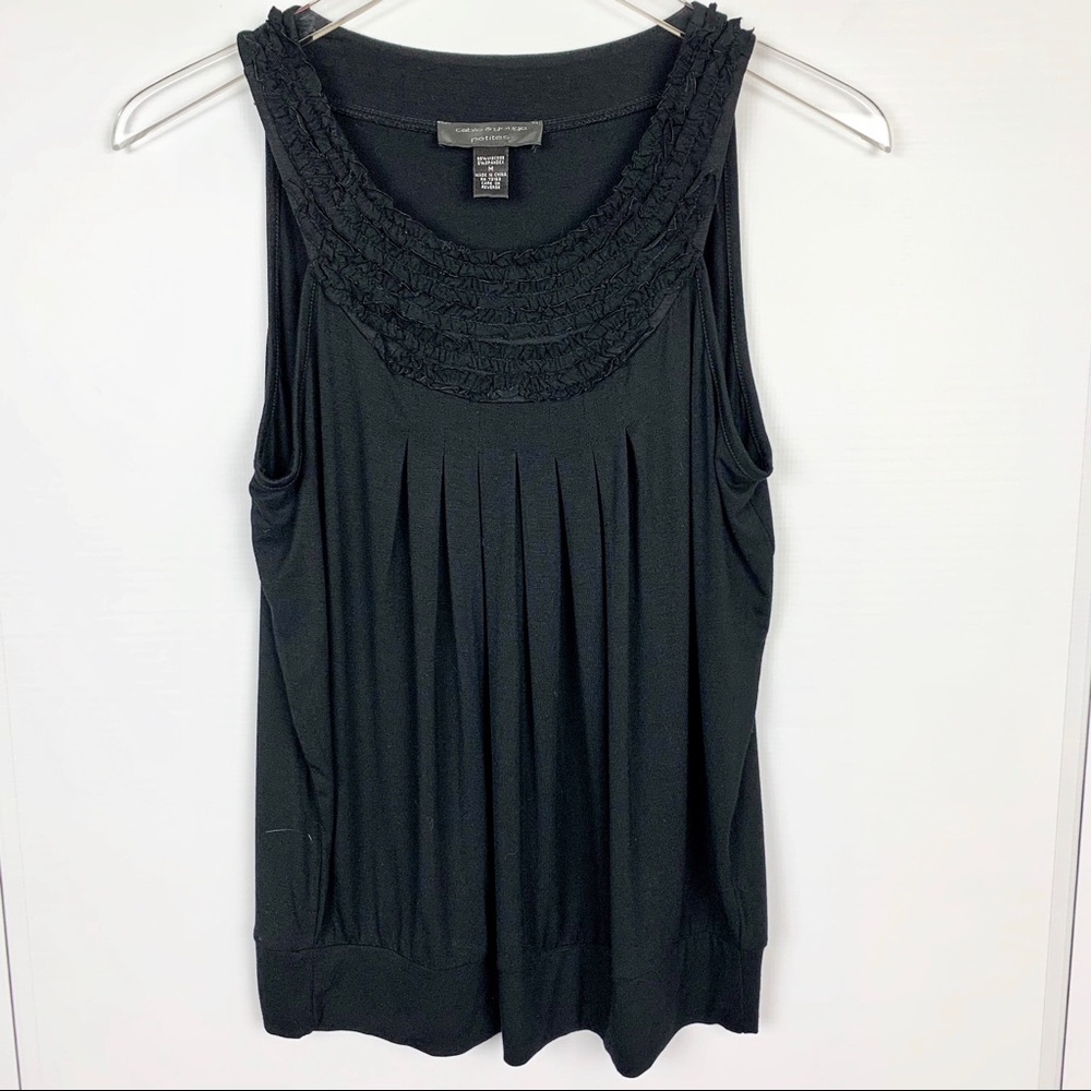 CABLE & GAUGE Black Sleeveless Ruffled Bodice Top